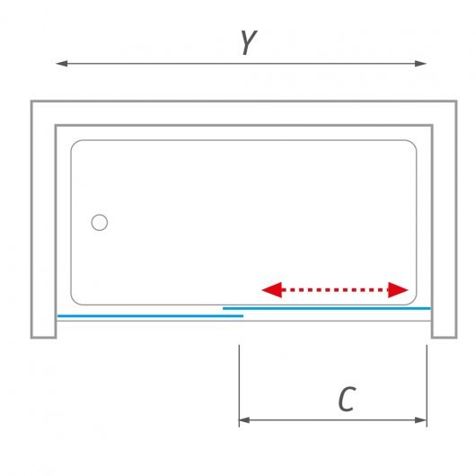 Drawing of the left sliding door in the niche with the left opening PXV2L